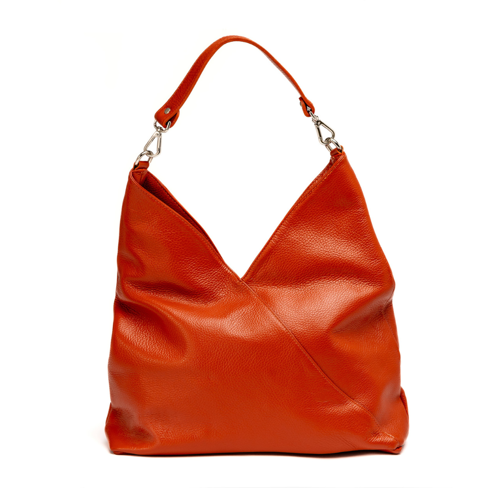 Borsa A Spalla Artigianale in Vera Pelle Mattone Dipinta a Mano - Agata Serie "Paesaggi" - Made in Italy