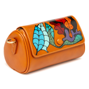Borsa a Tracolla, in Vera Pelle, Colore Tabacco, Dipinta a Mano, Made in Italy, "ROSMELLA"