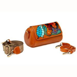 Borsa a Tracolla, in Vera Pelle, Colore Tabacco, Dipinta a Mano, Made in Italy, "ROSMELLA"