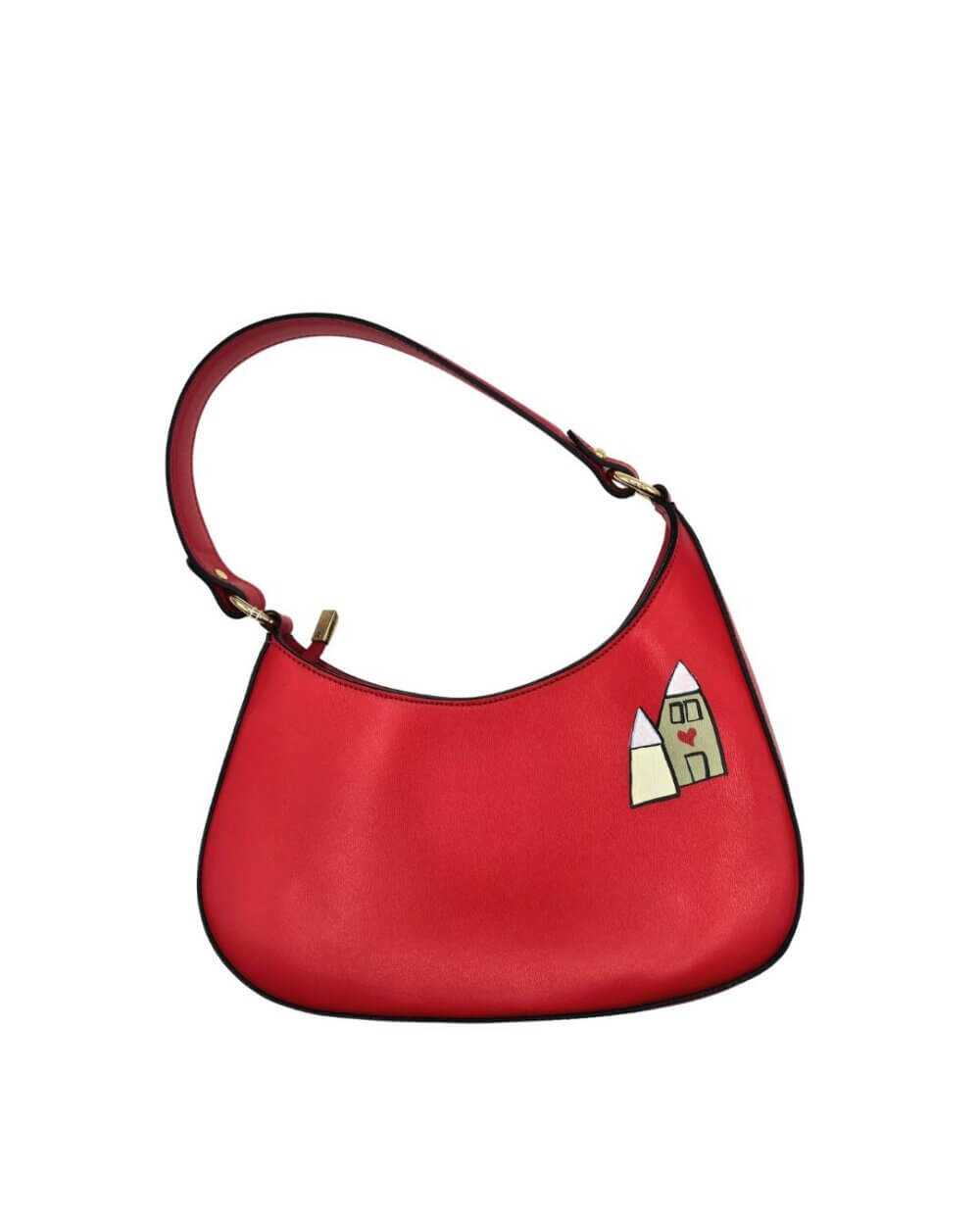 Borsa a Spalla, in pelle Rossa, Dipinta a Mano, Made in Italy, "Ipazia"