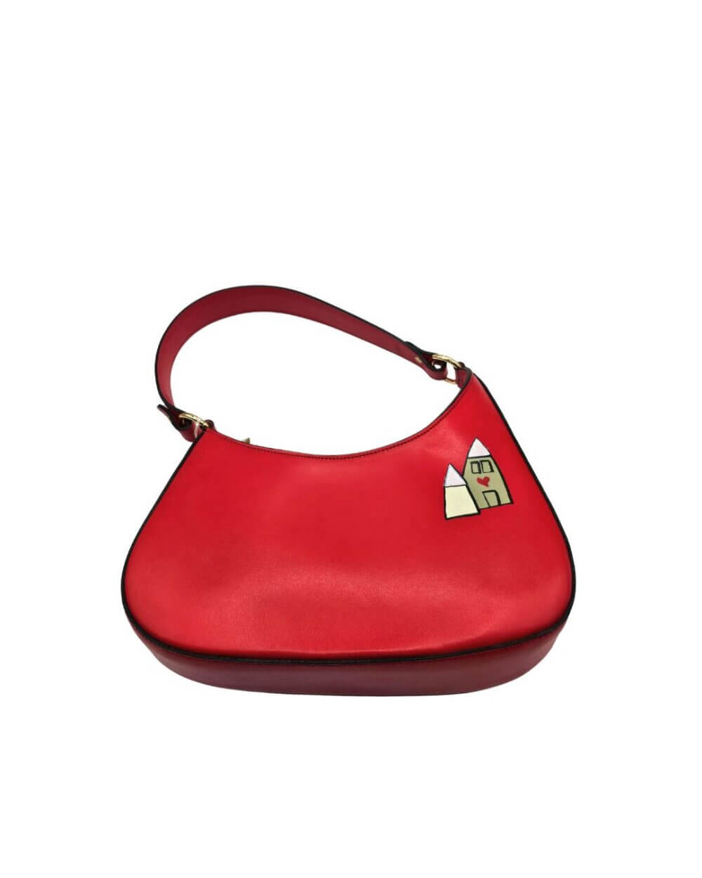 Borsa a Spalla, in pelle Rossa, Dipinta a Mano, Made in Italy, "Ipazia"