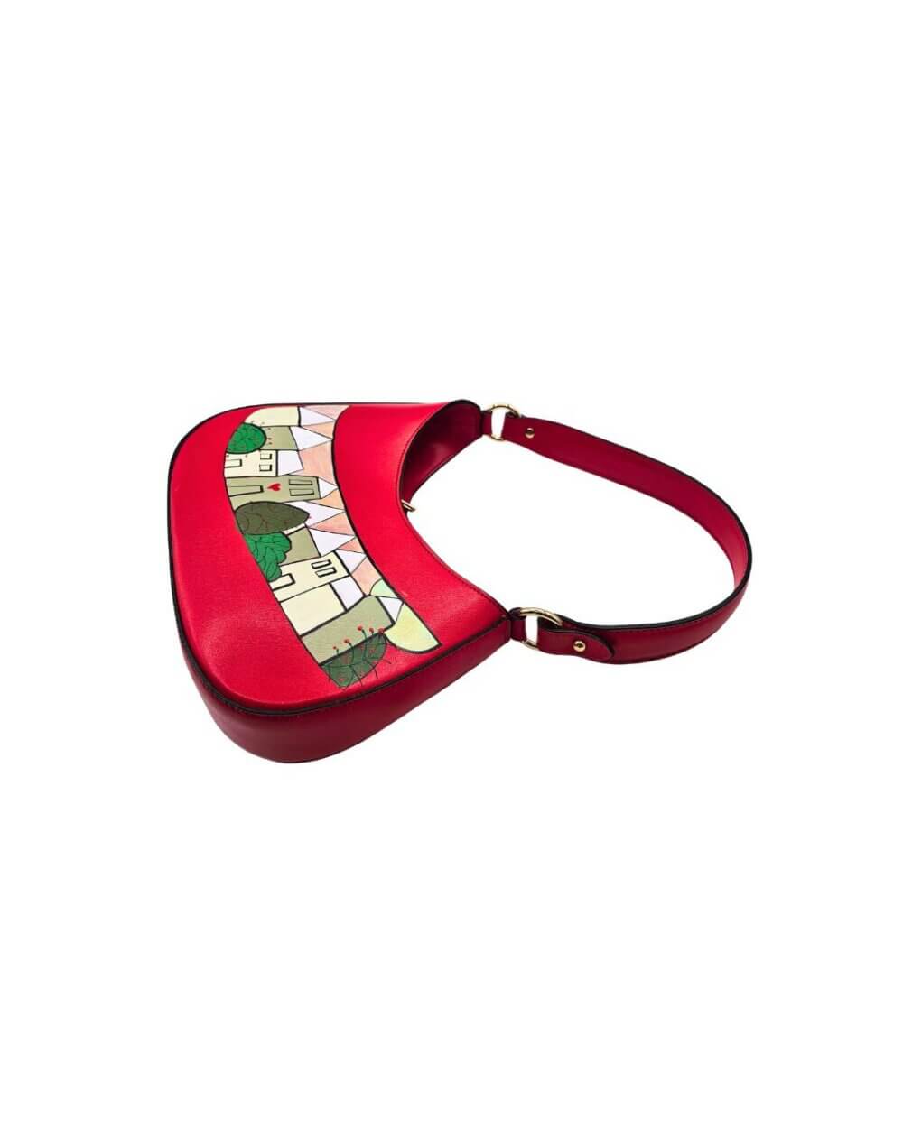 Borsa a Spalla, in pelle Rossa, Dipinta a Mano, Made in Italy, "Ipazia"