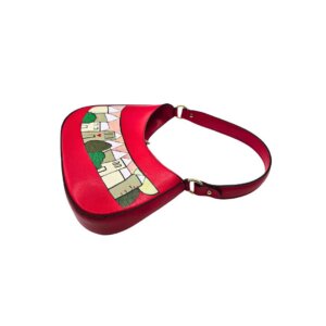 Borsa a Spalla, in pelle Rossa, Dipinta a Mano, Made in Italy, "Ipazia"