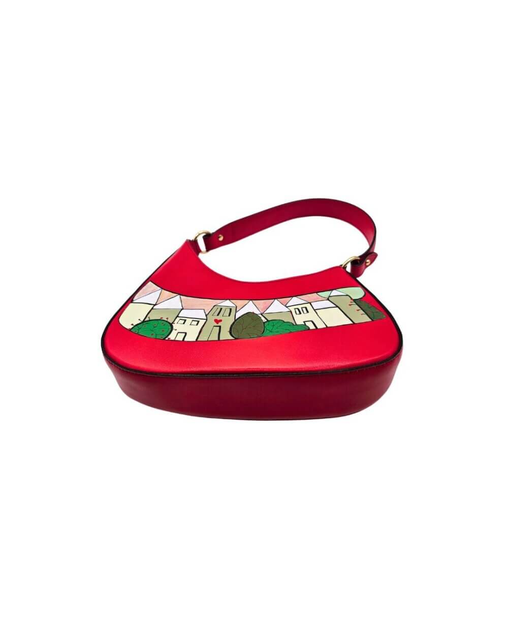 Borsa a Spalla, in pelle Rossa, Dipinta a Mano, Made in Italy, "Ipazia"