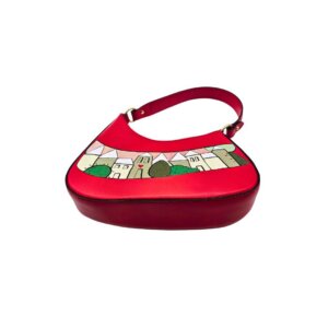 Borsa a Spalla, in pelle Rossa, Dipinta a Mano, Made in Italy, "Ipazia"