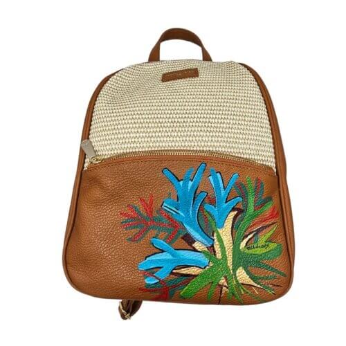 zaino in pelle e paglia - Luisa - serie "love for Nature"