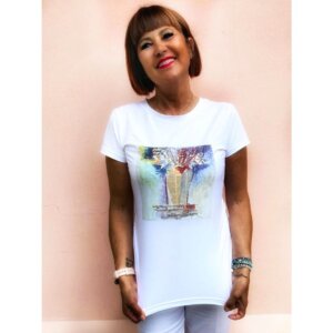 t-shirt bianca in cotone "un quadro sulla t-shirt"- Armonia