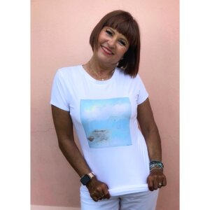 t-shirt bianca in cotone "un quadro sulla t-shirt" - un azzurro sconfinato