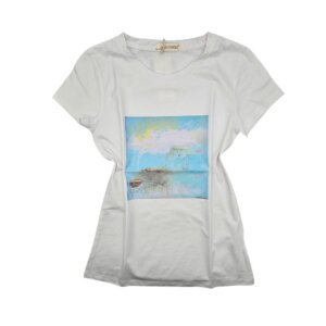 t-shirt bianca in cotone "un quadro sulla t-shirt" - un azzurro sconfinato