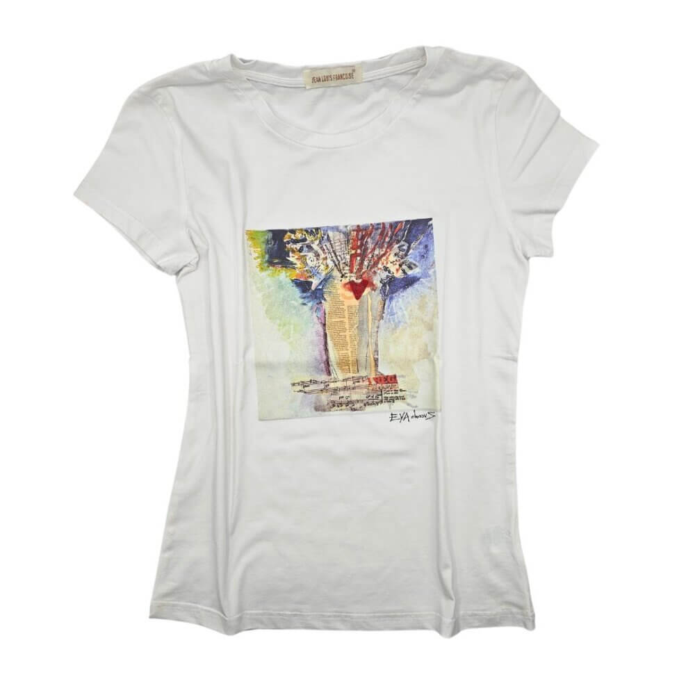 t-shirt bianca in cotone "un quadro sulla t-shirt"- Armonia