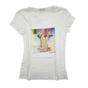 t-shirt bianca in cotone "un quadro sulla t-shirt"- Armonia