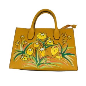30 Borsa in Pelle, Colore Giallo, Dipinta a Mano, Made in Italy, "SARA"