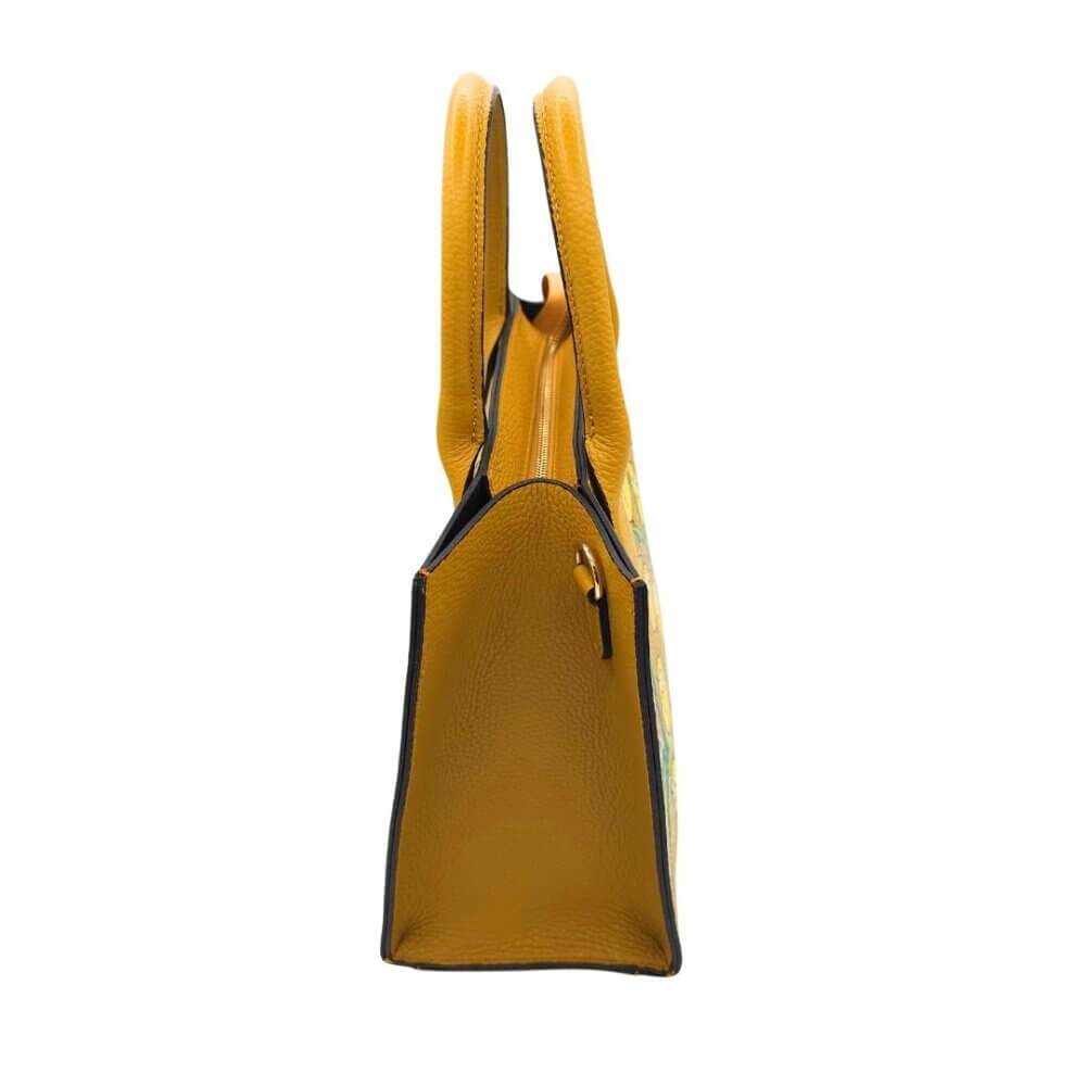 32 Borsa in Pelle, Colore Giallo, Dipinta a Mano, Made in Italy, "SARA"