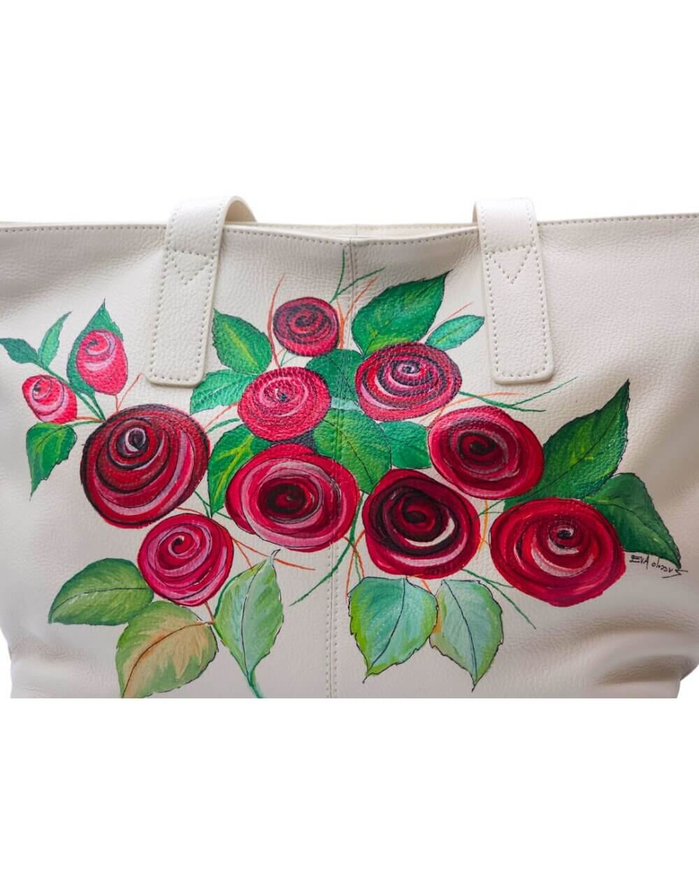 Borsa A Spalla, in Pelle, Colore Avorio, Dipinta a Mano, Made in Italy,"ALBERTINE"