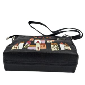 21 Borsa a Tracolla in Pelle, Nera, Dipinta a Mano, Made in Italy, "ANDRIA"