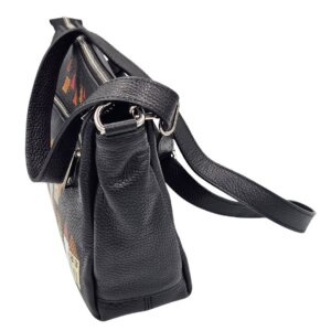 23 Borsa a Tracolla in Pelle, Nera, Dipinta a Mano, Made in Italy, "ANDRIA"