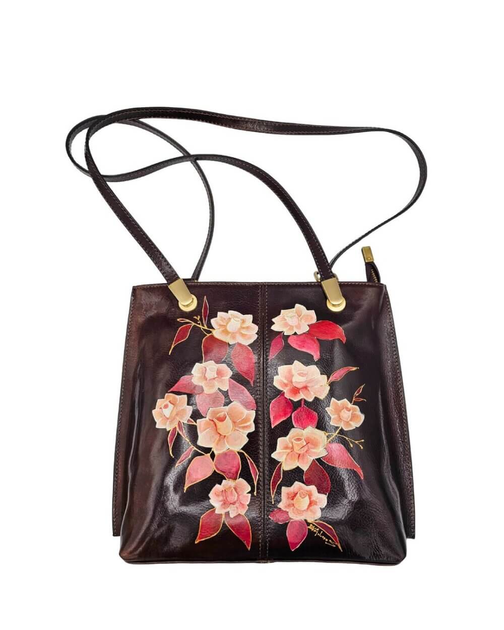 1 Zaino Borsa 2-in-1 in Pelle, Colore Testa di Moro, Dipinto a Mano, Made in Italy, "NAZRIN"