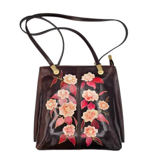 Zaino Borsa 2-in-1 in Pregiata Pelle con Fiori Dipinti a Mano