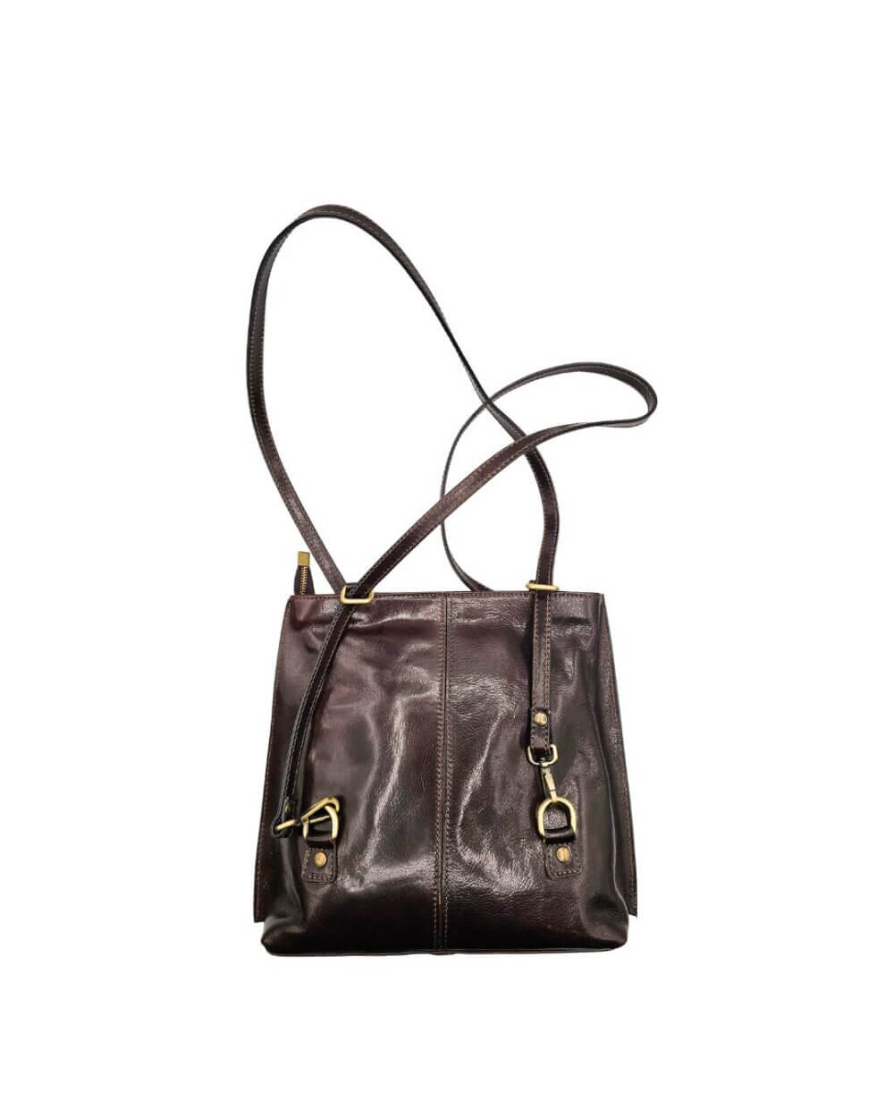 3 Zaino Borsa 2-in-1 in Pelle, Colore Testa di Moro, Dipinto a Mano, Made in Italy, "NAZRIN"