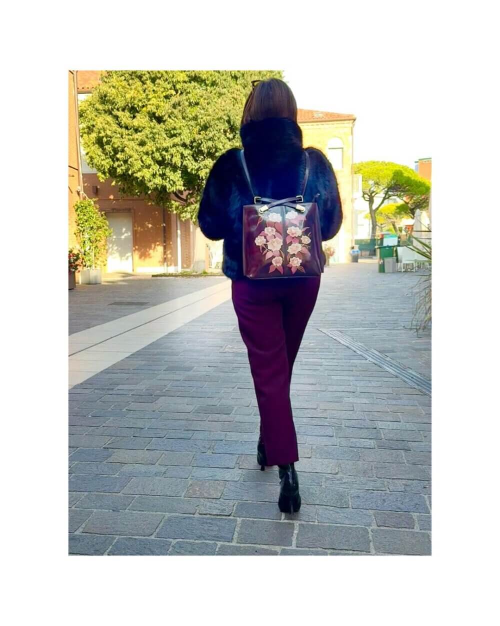 4 Zaino Borsa 2-in-1 in Pelle, Colore Testa di Moro, Dipinto a Mano, Made in Italy, "NAZRIN"