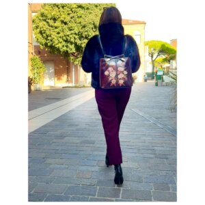 4 Zaino Borsa 2-in-1 in Pelle, Colore Testa di Moro, Dipinto a Mano, Made in Italy, "NAZRIN"