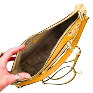 63 Borsa A Spalla, in Vera Pelle, Colore Giallo, Dipinta A Mano, Made in Italy, “Un Giardino”