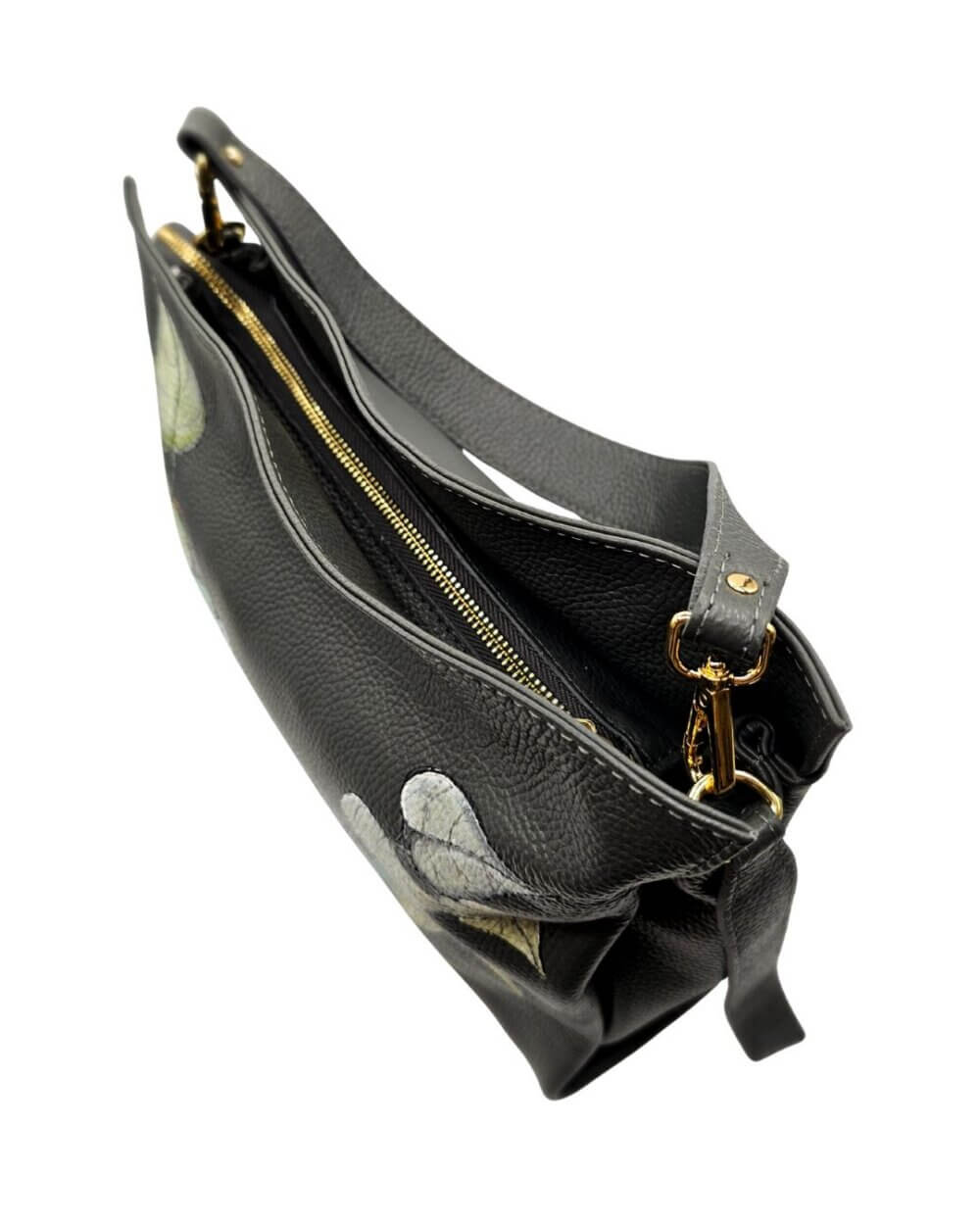 Borsa a Spalla, in Pelle, Colore Grigio, Dipinta a Mano, Made in Italy, "Edera"
