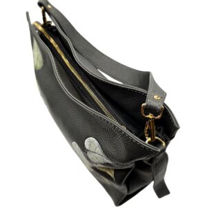 Borsa a Spalla, in Pelle, Colore Grigio, Dipinta a Mano, Made in Italy, "Edera"
