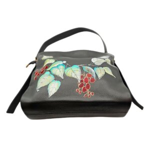 Borsa a Spalla, in Pelle, Colore Grigio, Dipinta a Mano, Made in Italy, "Edera"