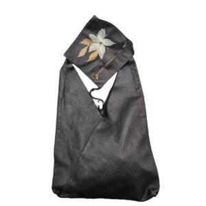 Borsa a Spalla, in Vera Pelle, Nera, Dipinta a Mano, Made in Italy, "Despina"