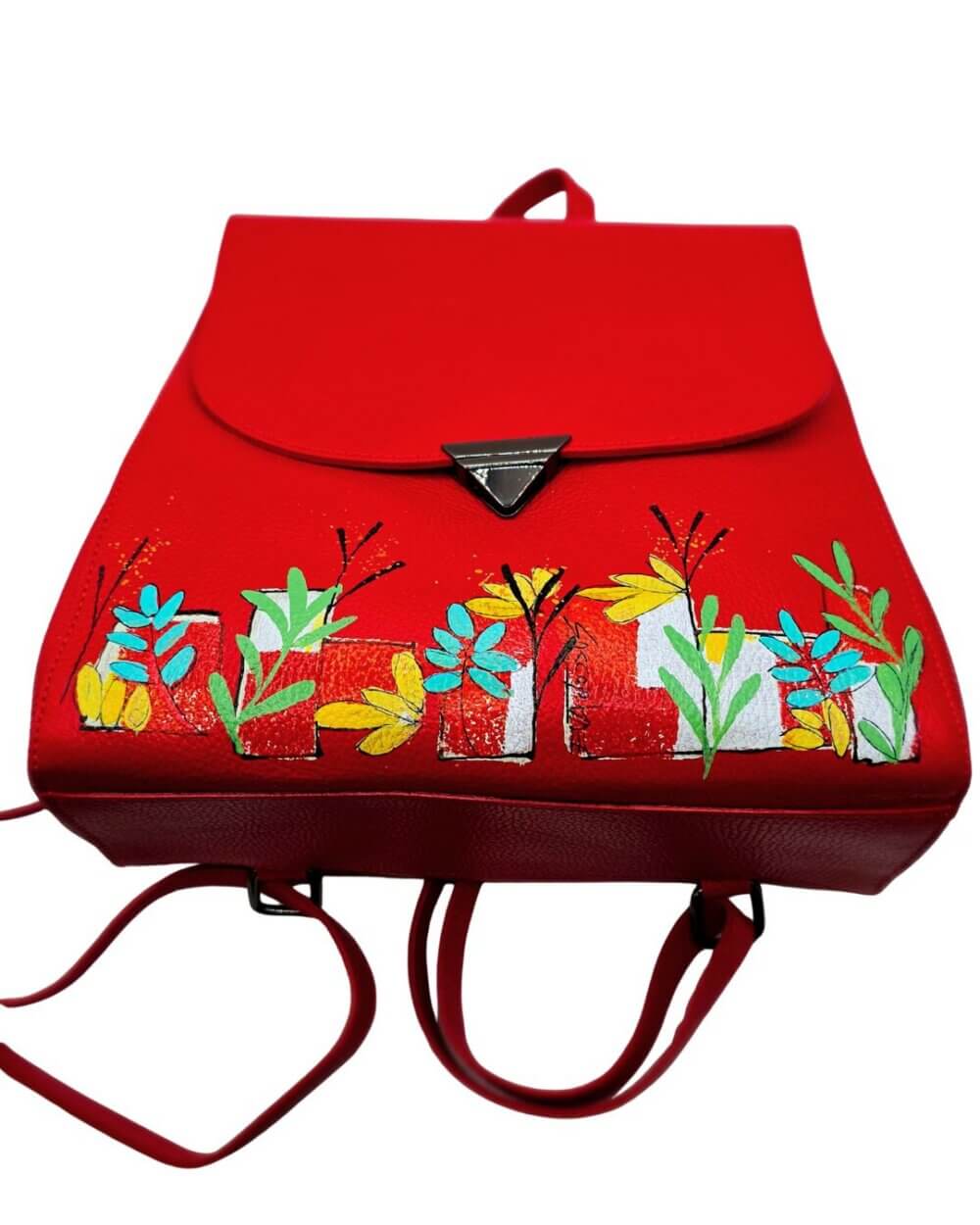 Zaino in Pelle, Colore Rosso, Dipinto a Mano, Made in Italy, "Eloisa"