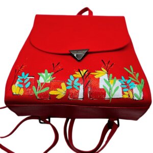 Zaino in Pelle, Colore Rosso, Dipinto a Mano, Made in Italy, "Eloisa"