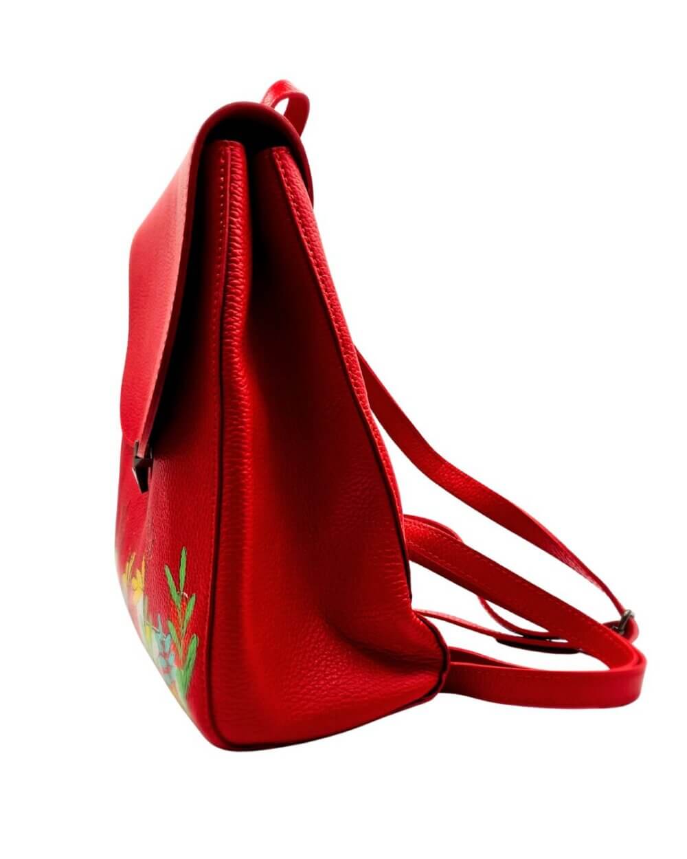 Zaino in Pelle, Colore Rosso, Dipinto a Mano, Made in Italy, "Eloisa"