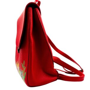 Zaino in Pelle, Colore Rosso, Dipinto a Mano, Made in Italy, "Eloisa"