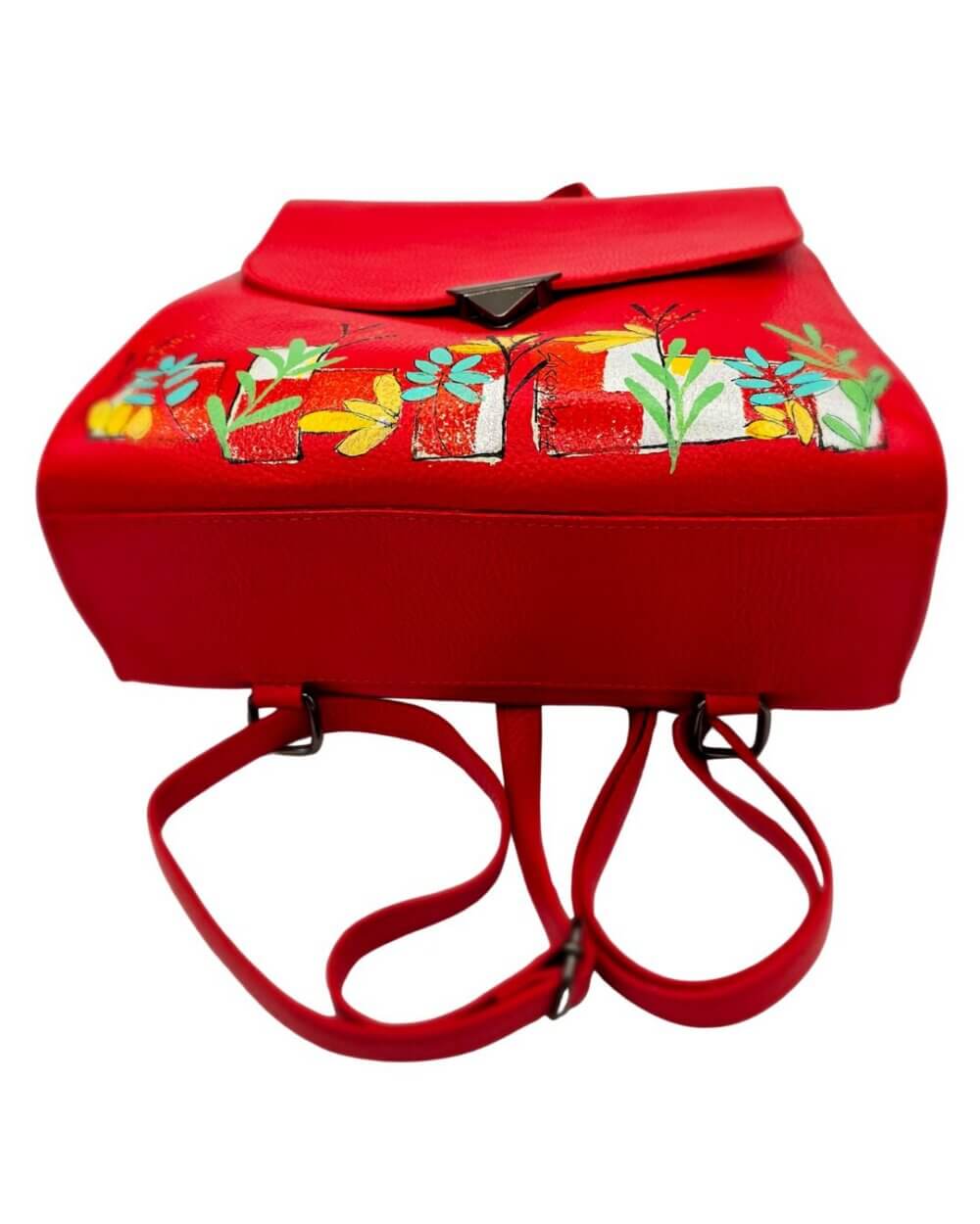 Zaino in Pelle, Colore Rosso, Dipinto a Mano, Made in Italy, "Eloisa"