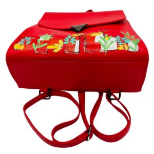 Zaino in Pelle, Colore Rosso, Dipinto a Mano, Made in Italy, "Eloisa"