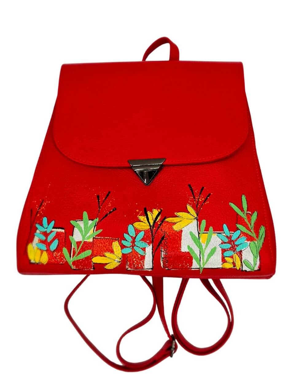 Zaino in Pelle, Colore Rosso, Dipinto a Mano, Made in Italy, "Eloisa"