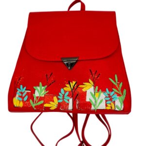Zaino in Pelle, Colore Rosso, Dipinto a Mano, Made in Italy, "Eloisa"