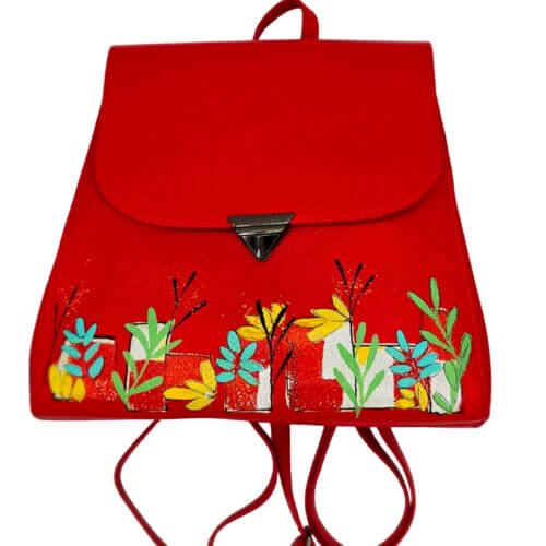 Zaino in Pelle, Colore Rosso, Dipinto a Mano, Made in Italy, "Eloisa"